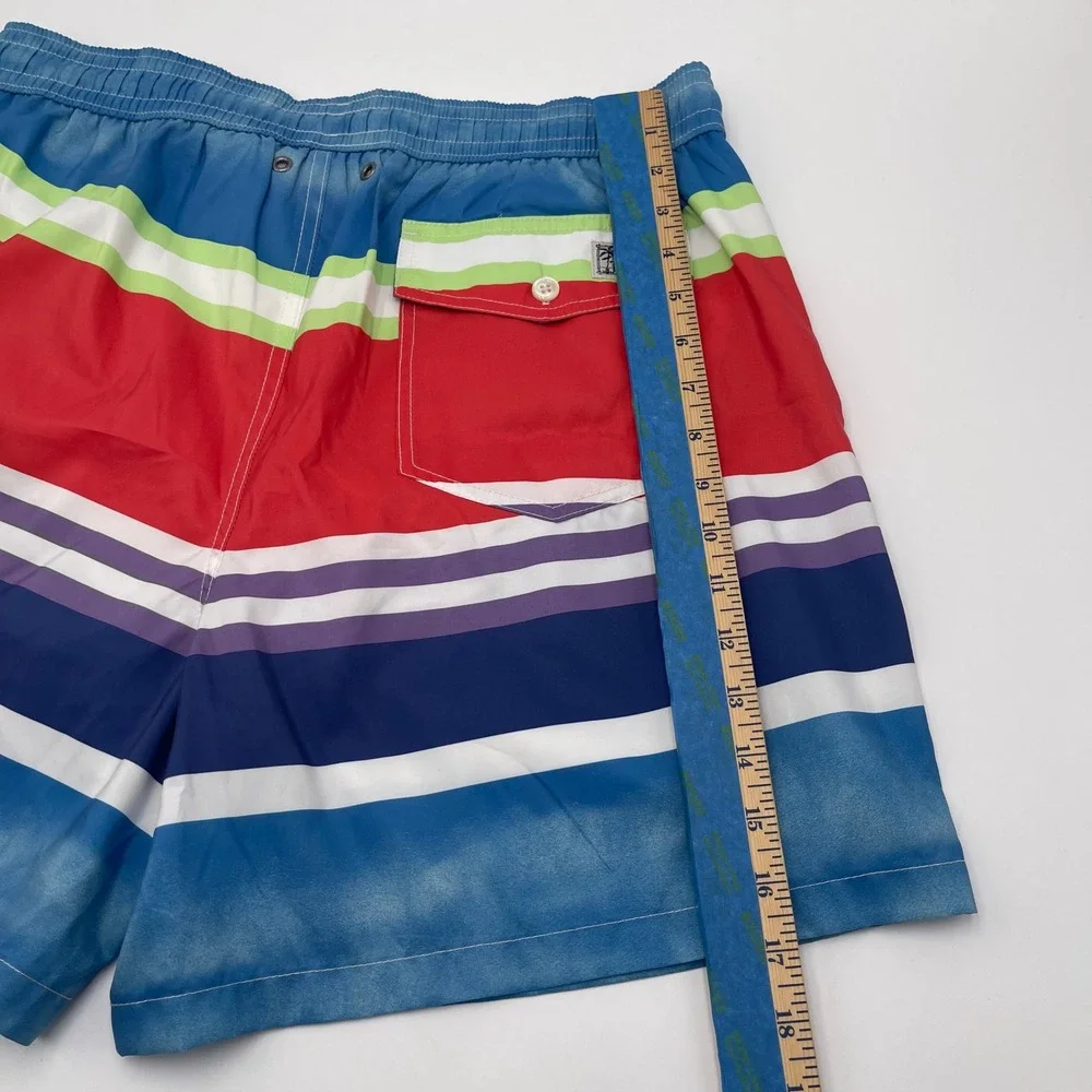 Polo Ralph Lauren Mens XL Watercolor Striped Swim Trunks Red Blue Beachwear